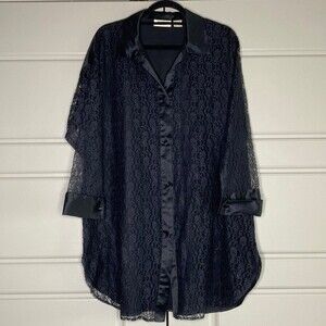 Victoria’s Secret Vintage Gold Label Black Lace Button Nightgown Sleep Shirt SzS